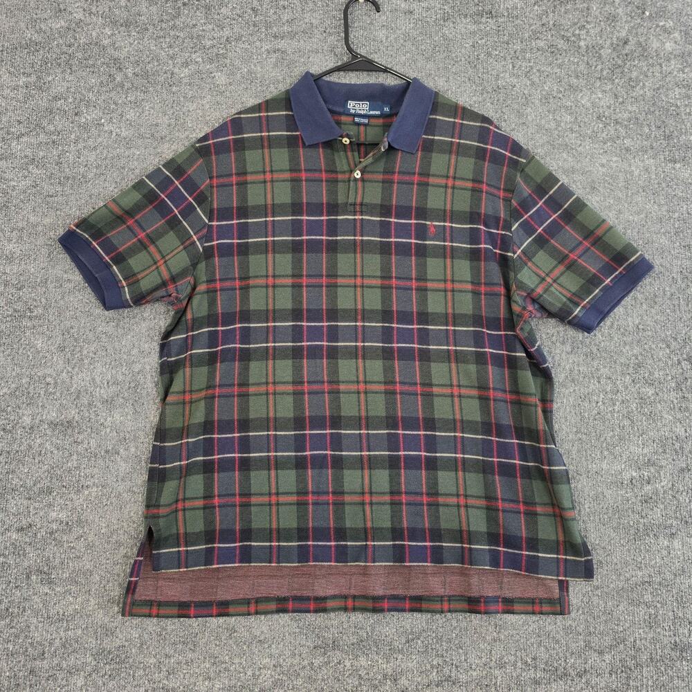 Vtg Polo By Ralph Lauren Polo Shirt Mens XL Tartan Plaid Short Sleeve Dad 90s